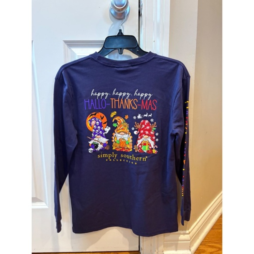 NWOT Simply Southern Kids Youth‎ Long Sleeve Happy Everything Gnomes T-Shirt YLG